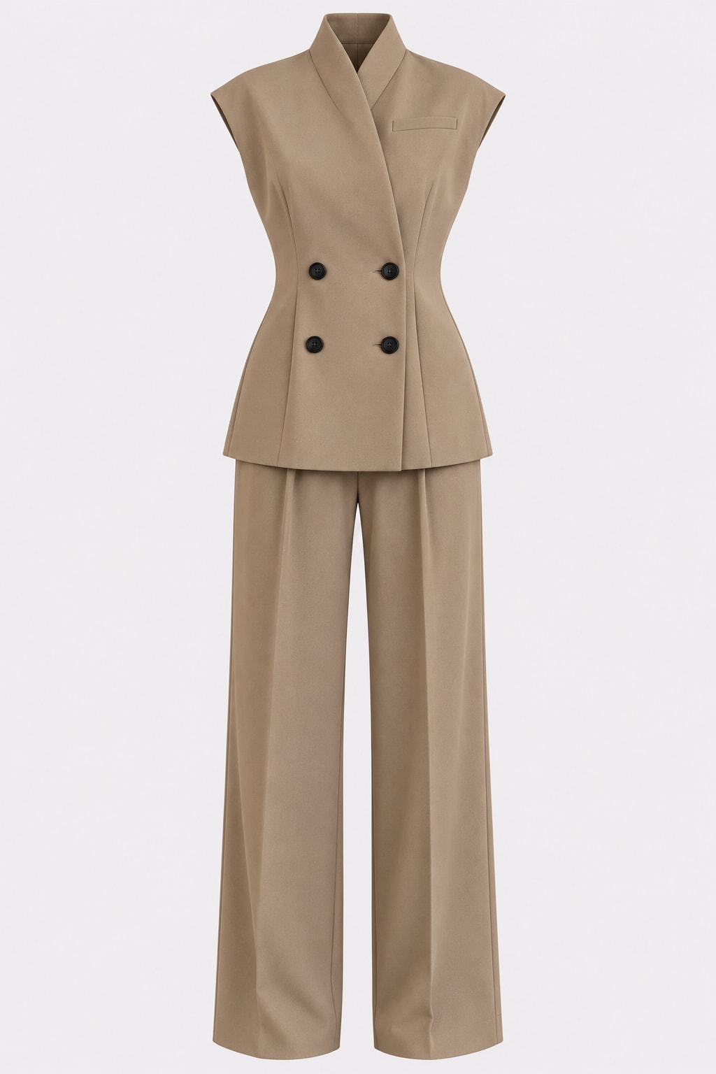 Polyester Pants Set Chic Urban Vest And Trousers - 1