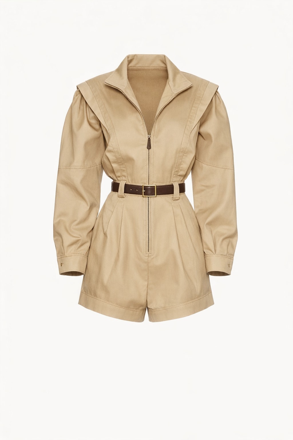 Khaki Utility Jumpsuit With Belted Waist - 1