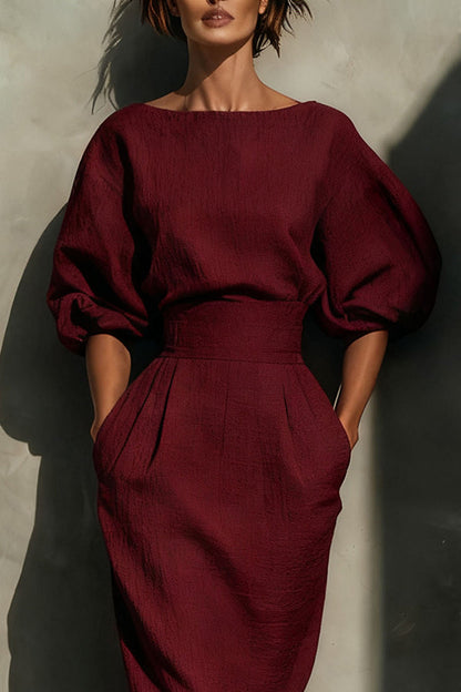 Puff Sleeve High-Waisted Midi Dress - view 7
