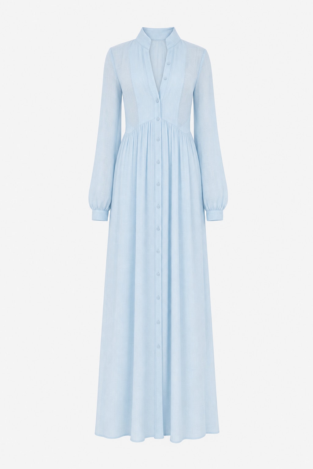Elegant Cotton Linen Blend Button Front Maxi Dress Flowy Silhouette - 1