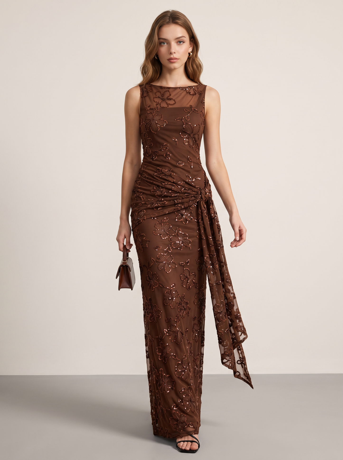 Sequin Jacquard Sheath Gown - view 4