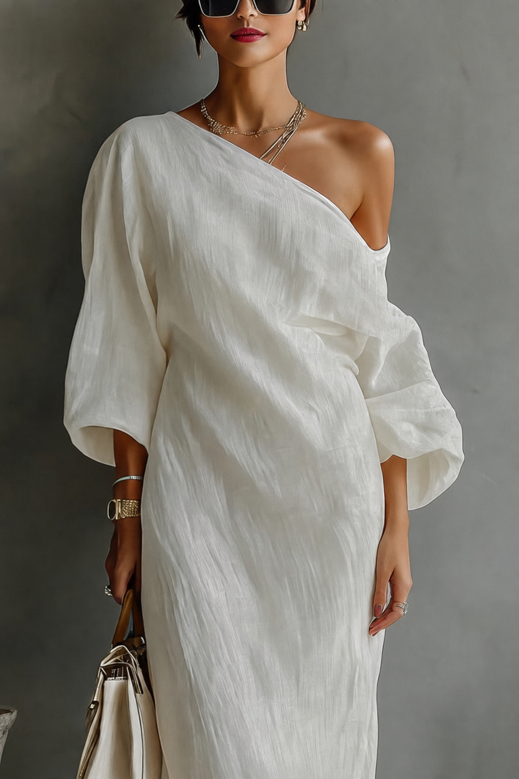 One-Shoulder Linen Blend Maxi Dress - view 7