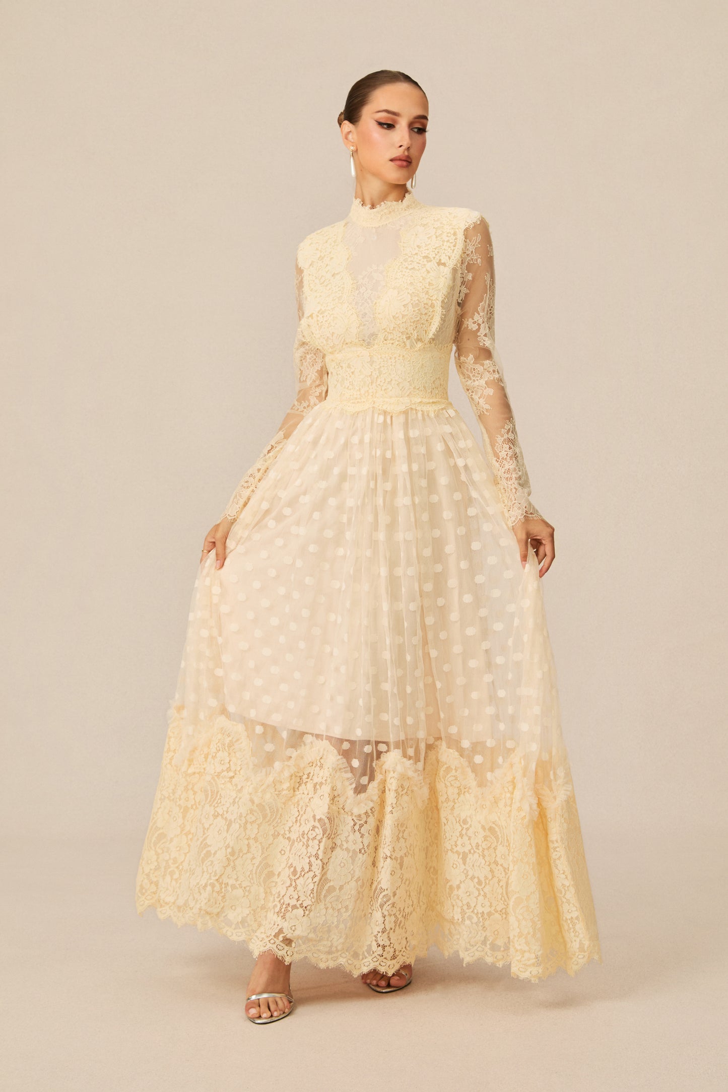 Polka Dot Embroidered Lace Maxi Dress - view 5