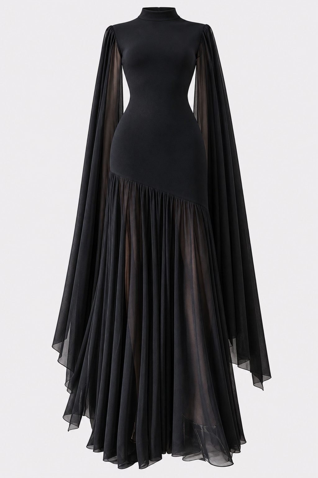 Tulle Maxi Dress With Cape Sleeves - 1