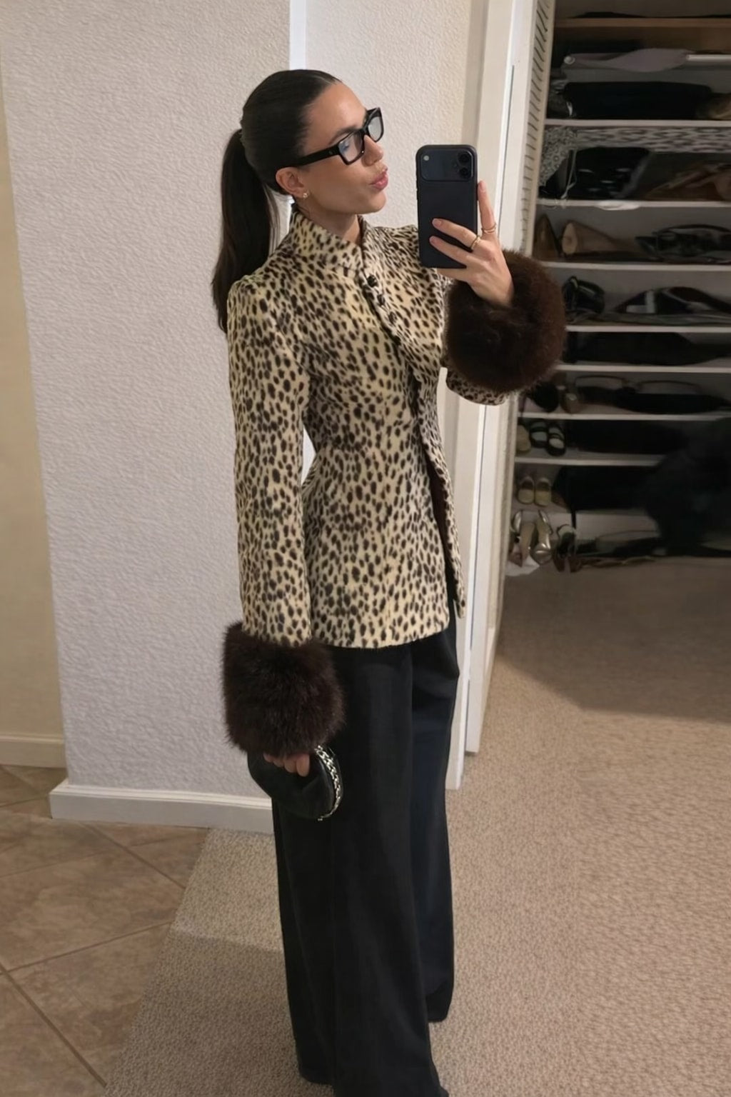 Brown Non-Woven Leopard Print Patchwork Jacket - 6