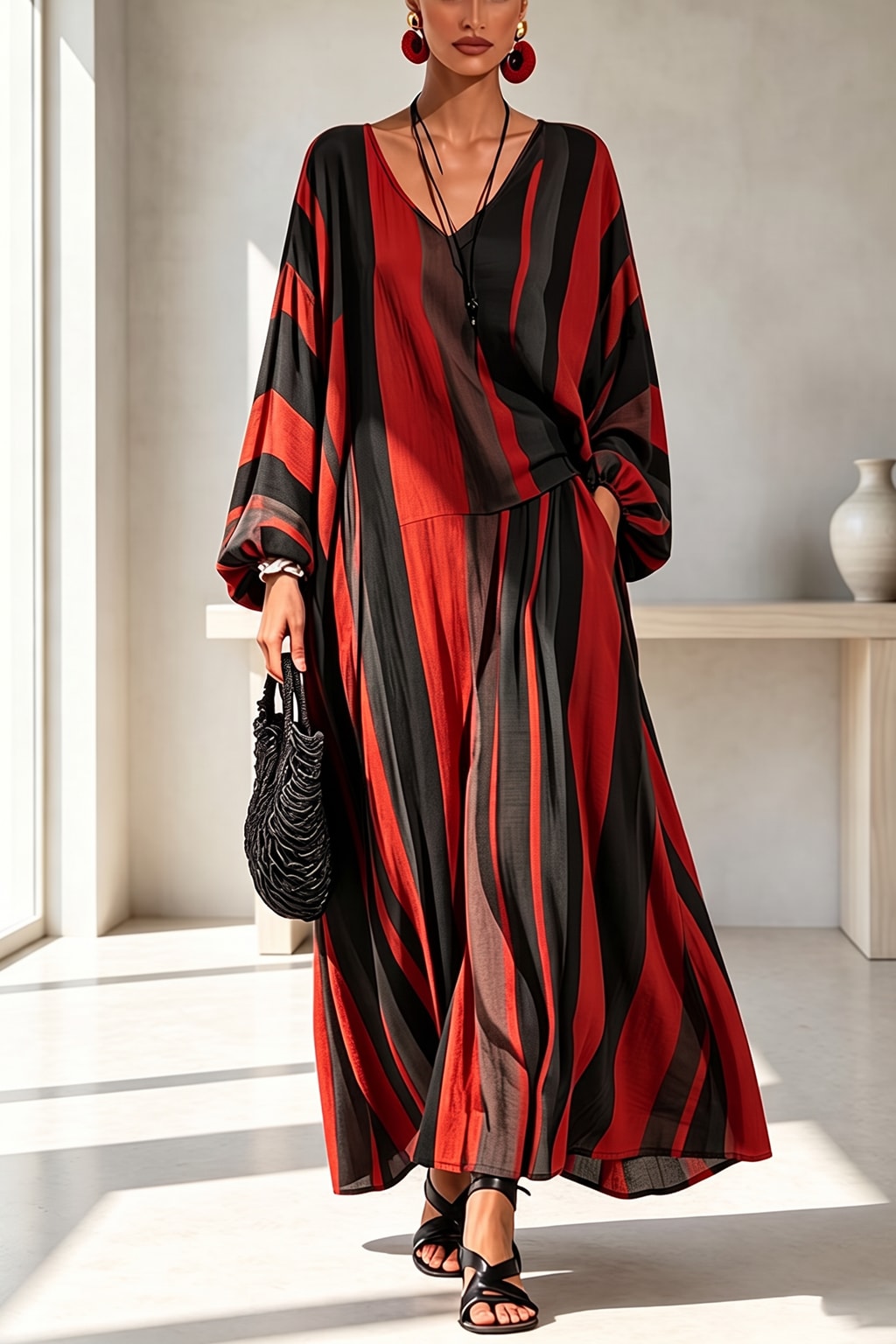 Polyester Striped Long Sleeve Set - 4