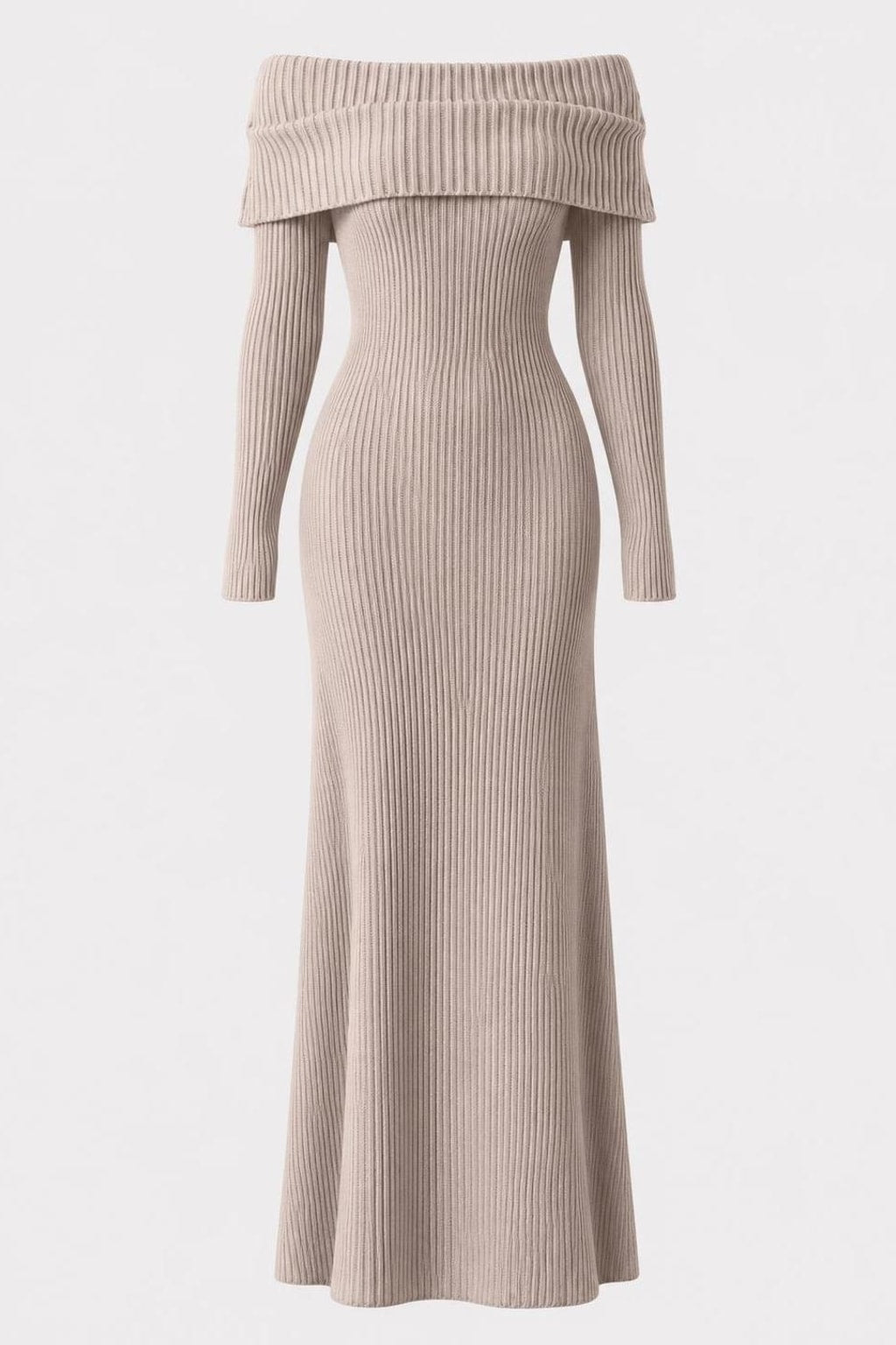 Knit Maxi Dress With Off-Shoulder Neckline - 1