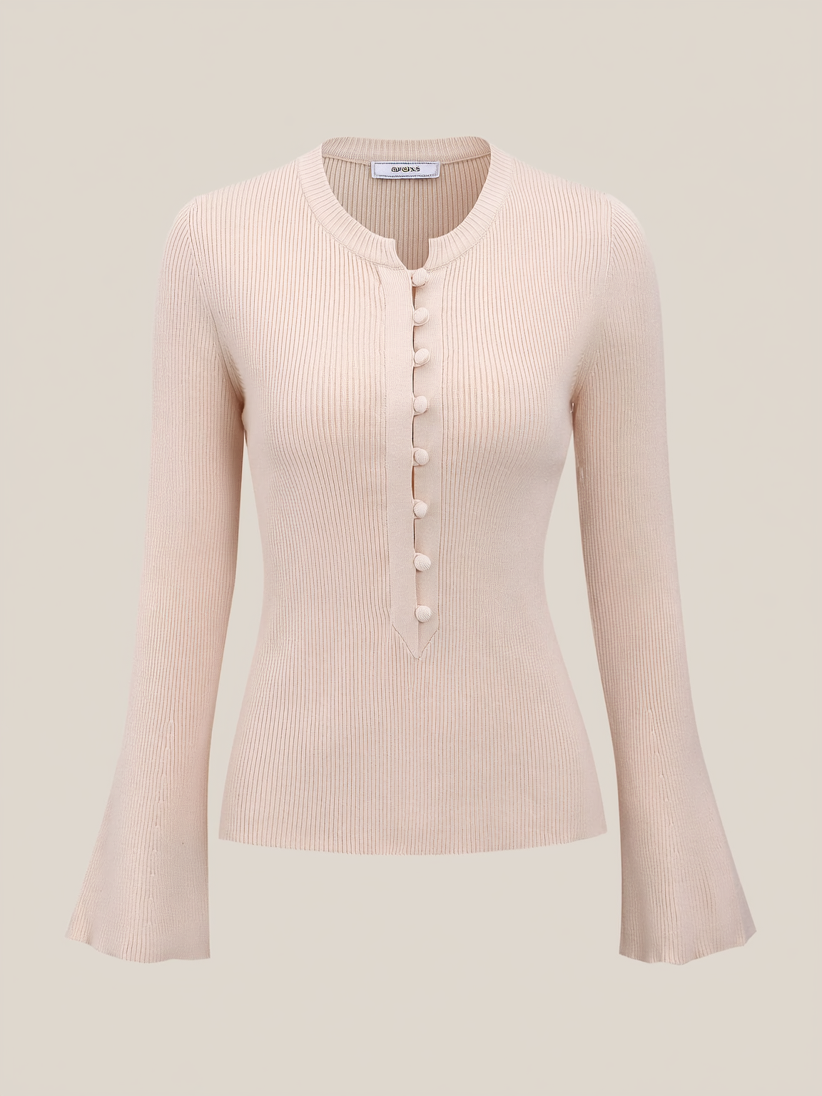 Apricot ribbed knit button-up top
