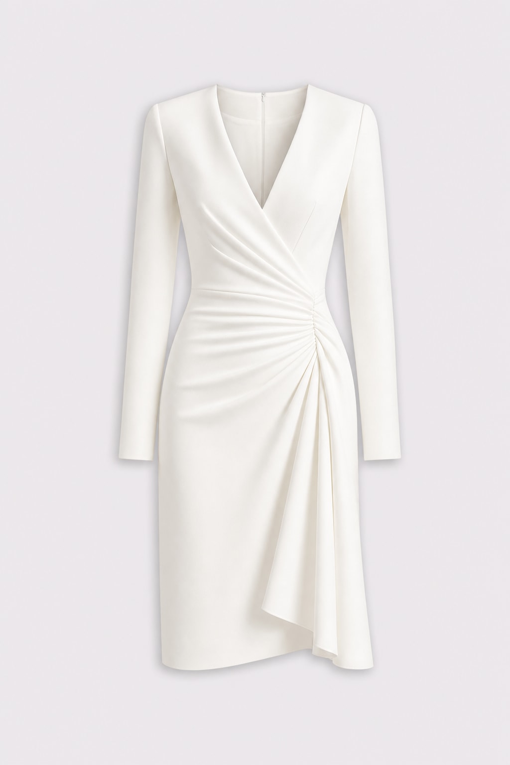 Polyester V-Neck Long Sleeve Pleated Midi Dress - 1