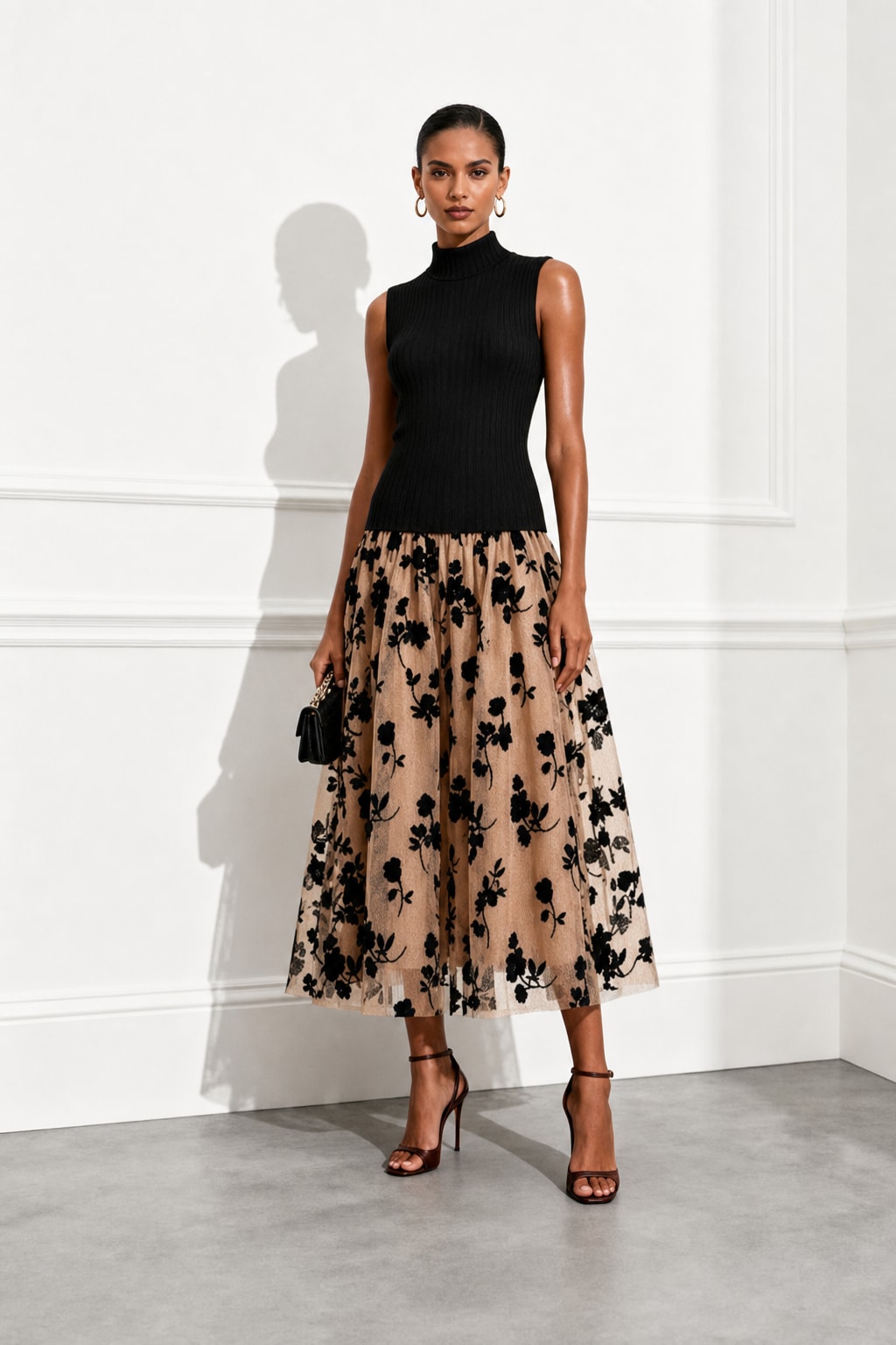 Flocked Knit Sleeveless A-Line Maxi Dress - 6