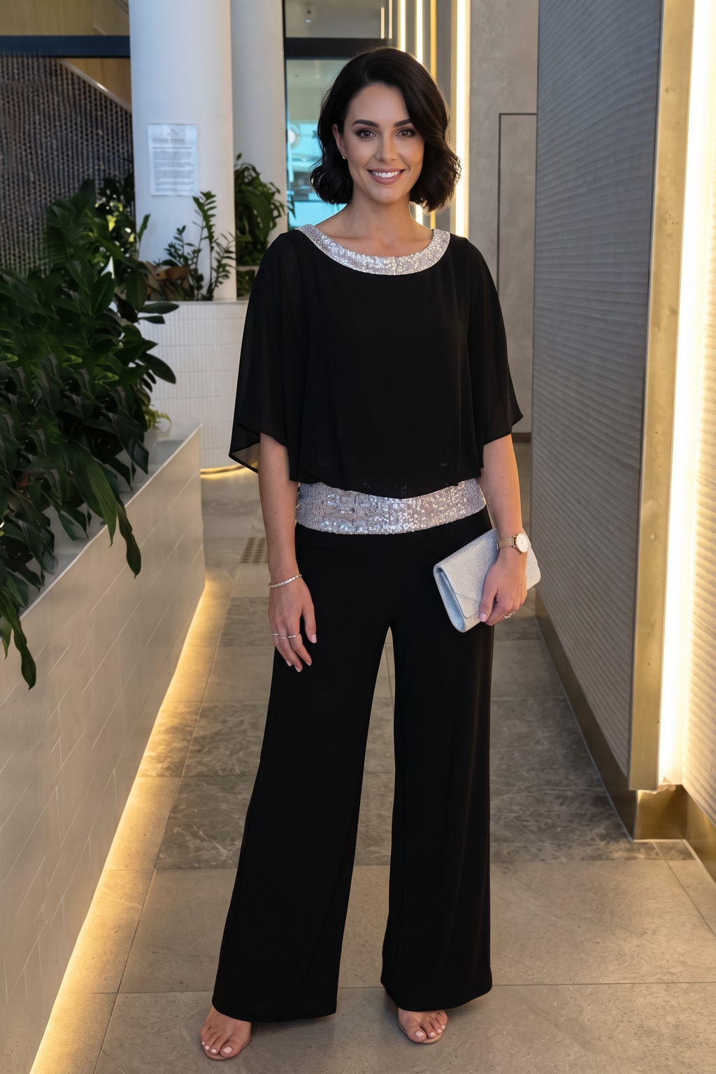 Elegant Polyester Two Piece Set With Wide-Leg Pants - 10