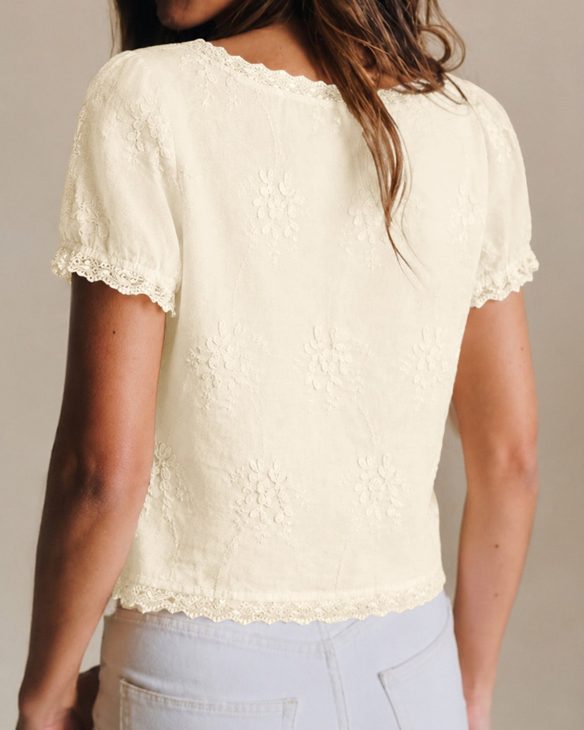Apricot Floral Square Neck Button Tee - view 4