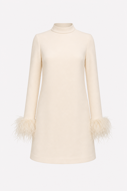 Feather Trim Sleeve Mini Dress