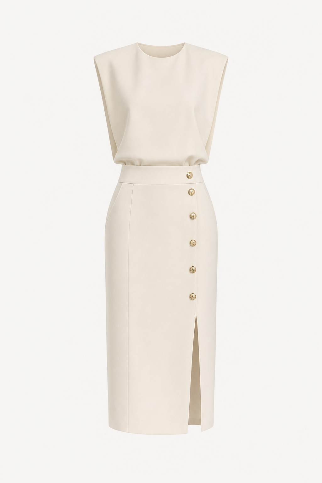 Sleeveless midi dress with button side slit