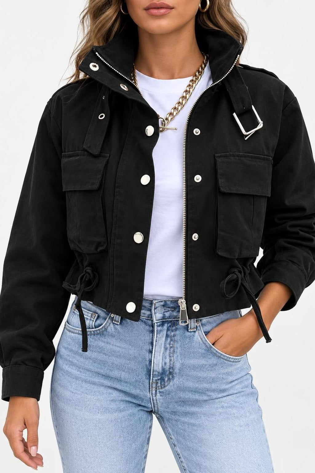 Polyester Zip-Up Jacket With Stand Collar - 6