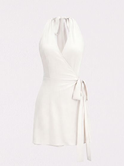 Viscose linen halter mini dress - view 5