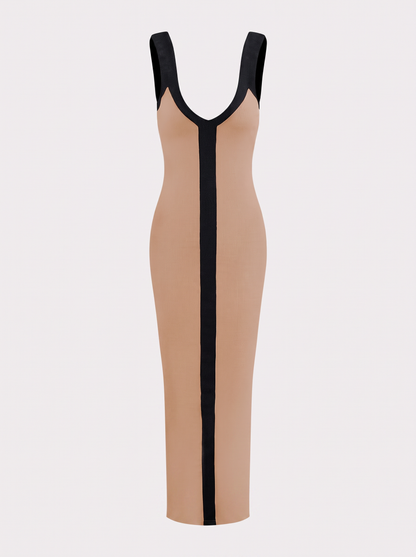 Ribbed colorblock maxi dress with side split - view 8