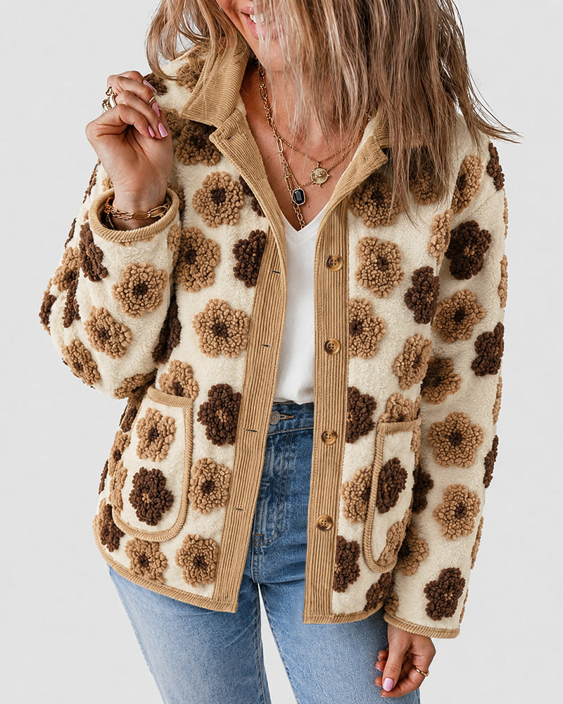 Sherpa Fleece Coat With Corduroy Trim - 3
