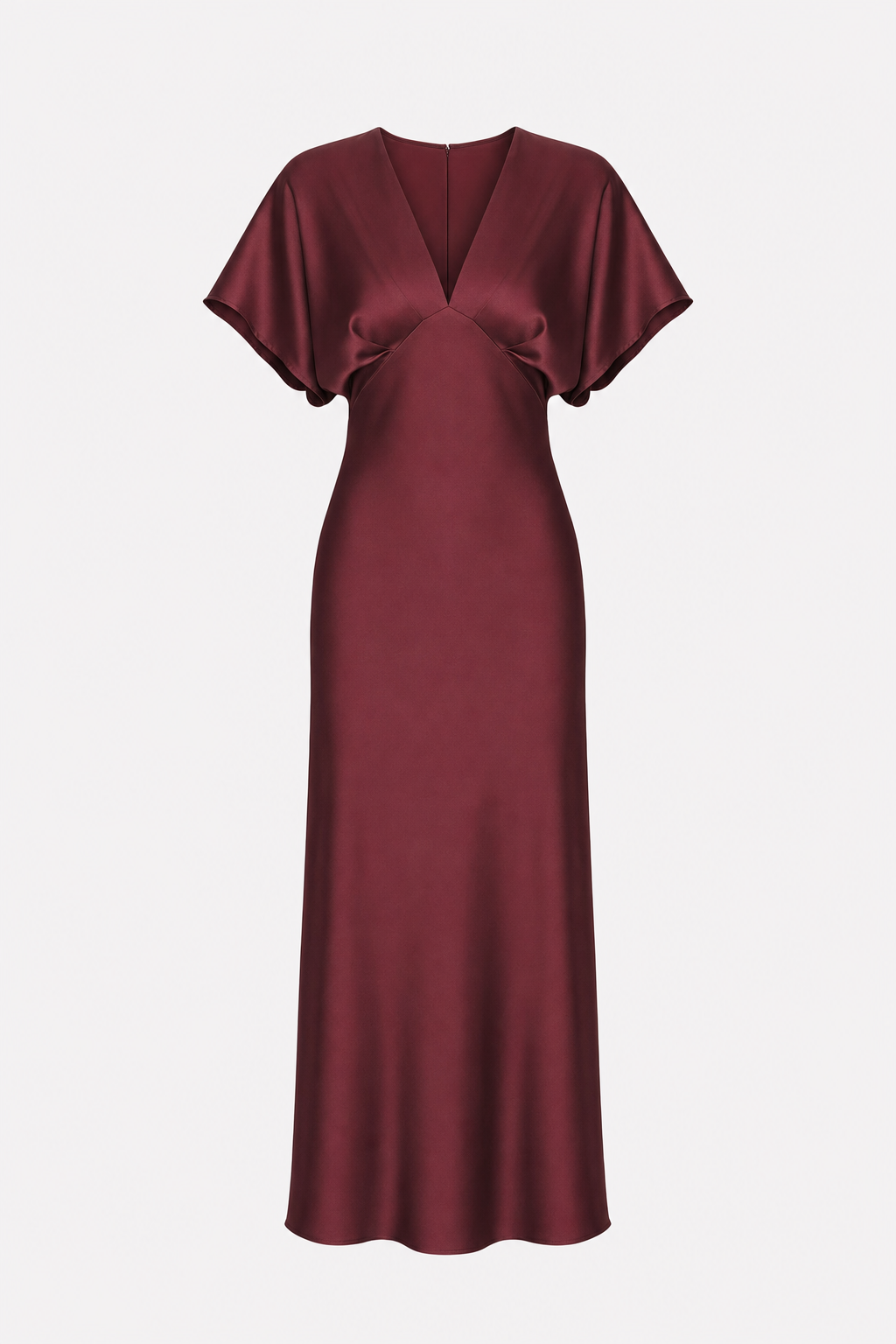 Wine red satin cowl neck midi dress