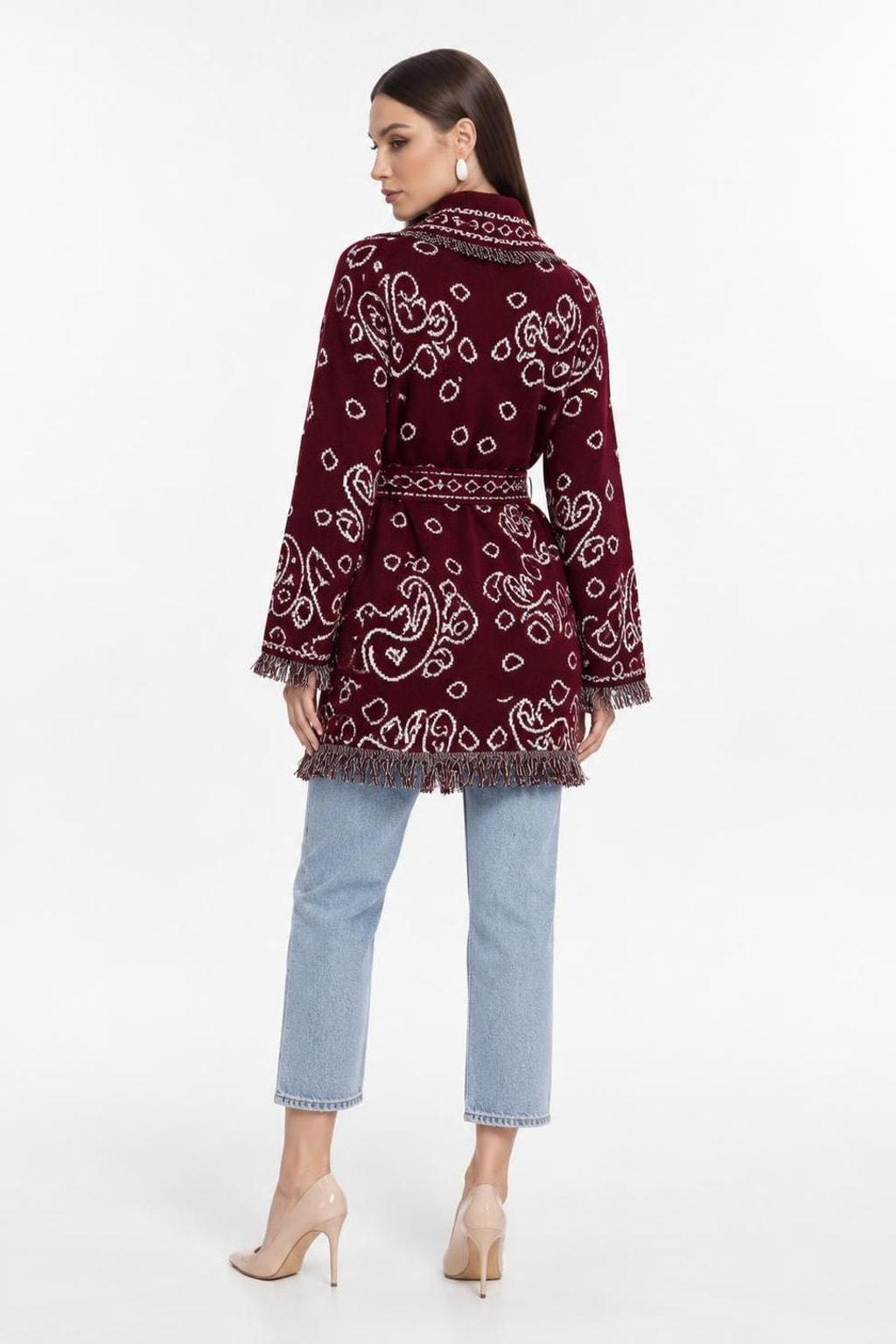 Knit V-Neck Cardigan With Tassel Trim - 3