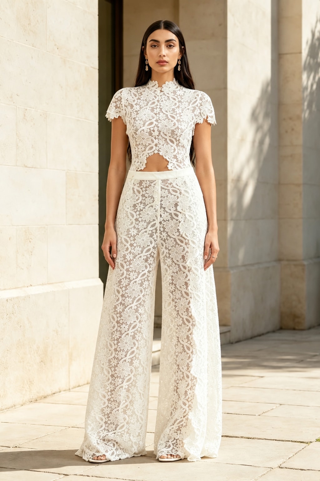 Viscose Pants Set Lace Long Coat Set - 4