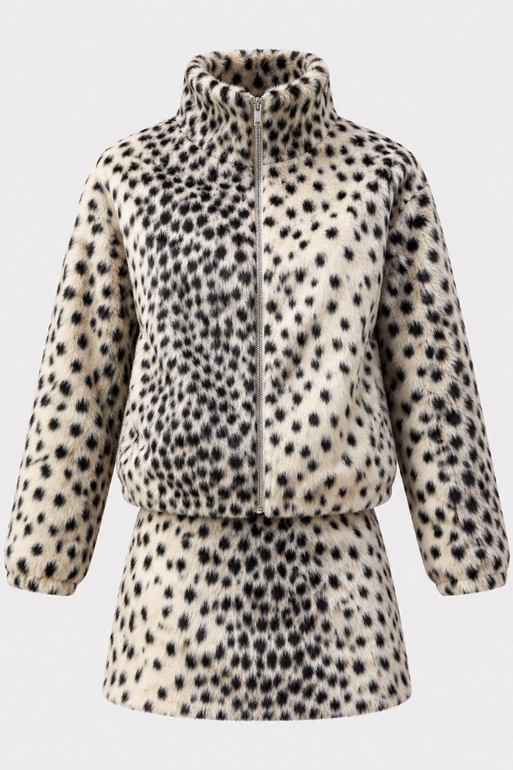 Faux Plush Coat Cropped Leopard Print Jacket Stand Collar - 1