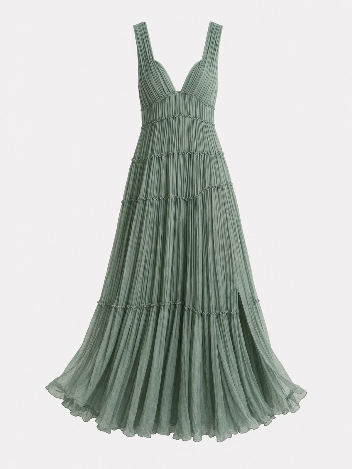 Effortless Pleated V-Neck Maxi Dress With Tiered Skirt - 1