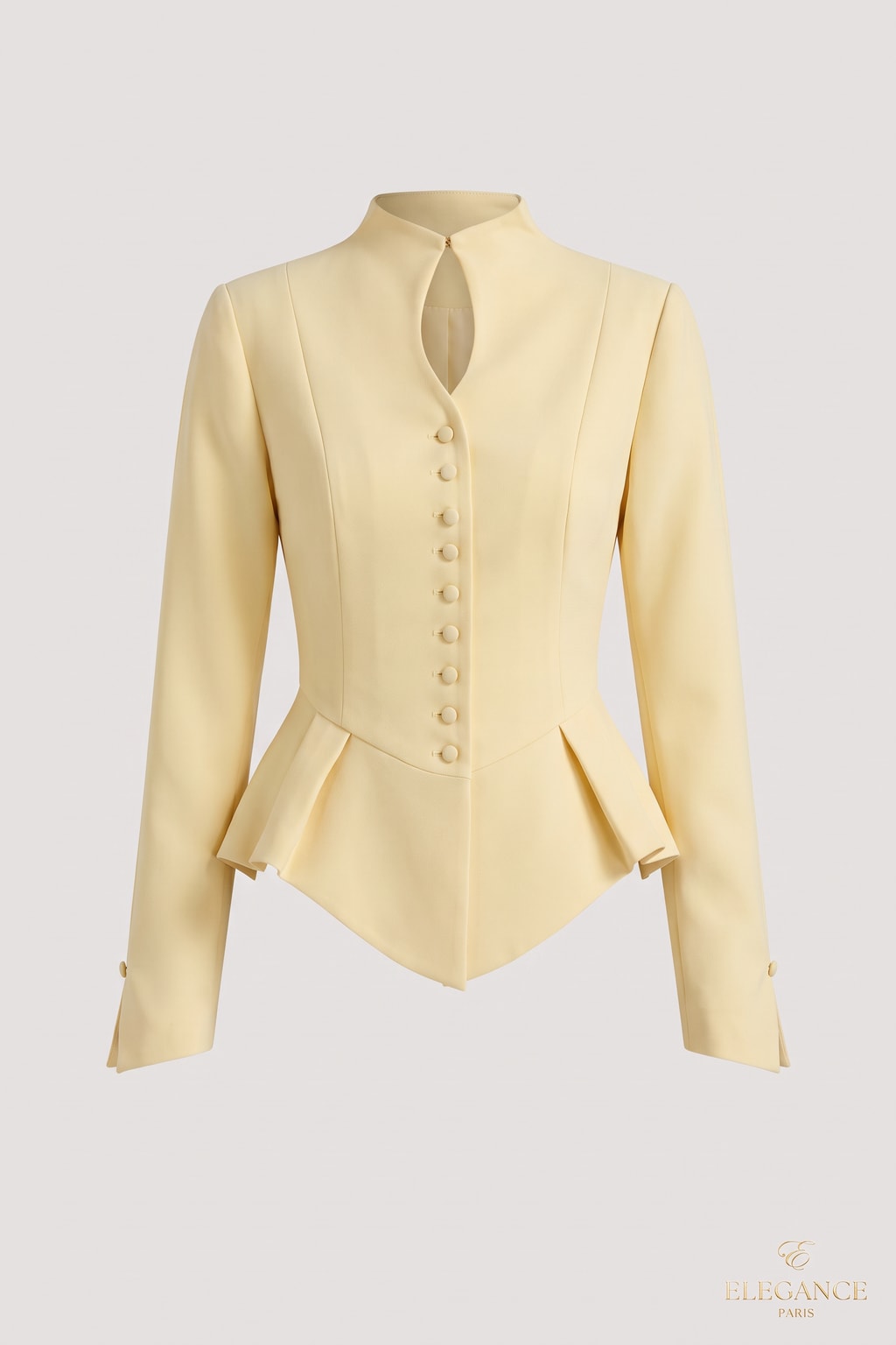 Woven Peplum Blazer With Keyhole Neckline - 1