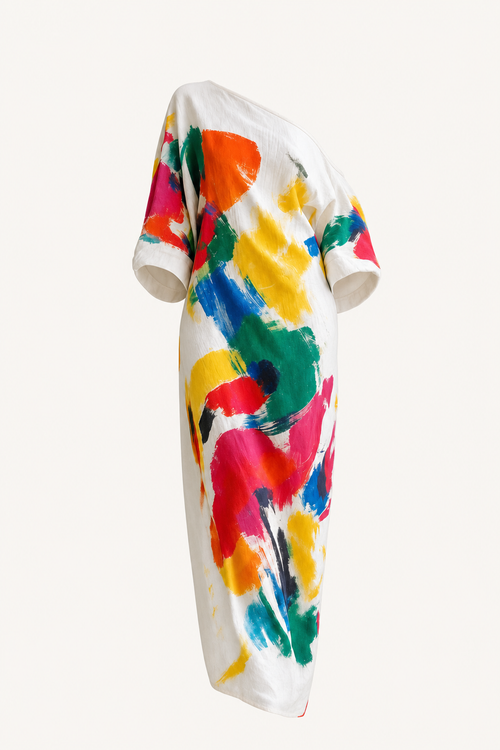 Textured abstract print one-shoulder maxi dress