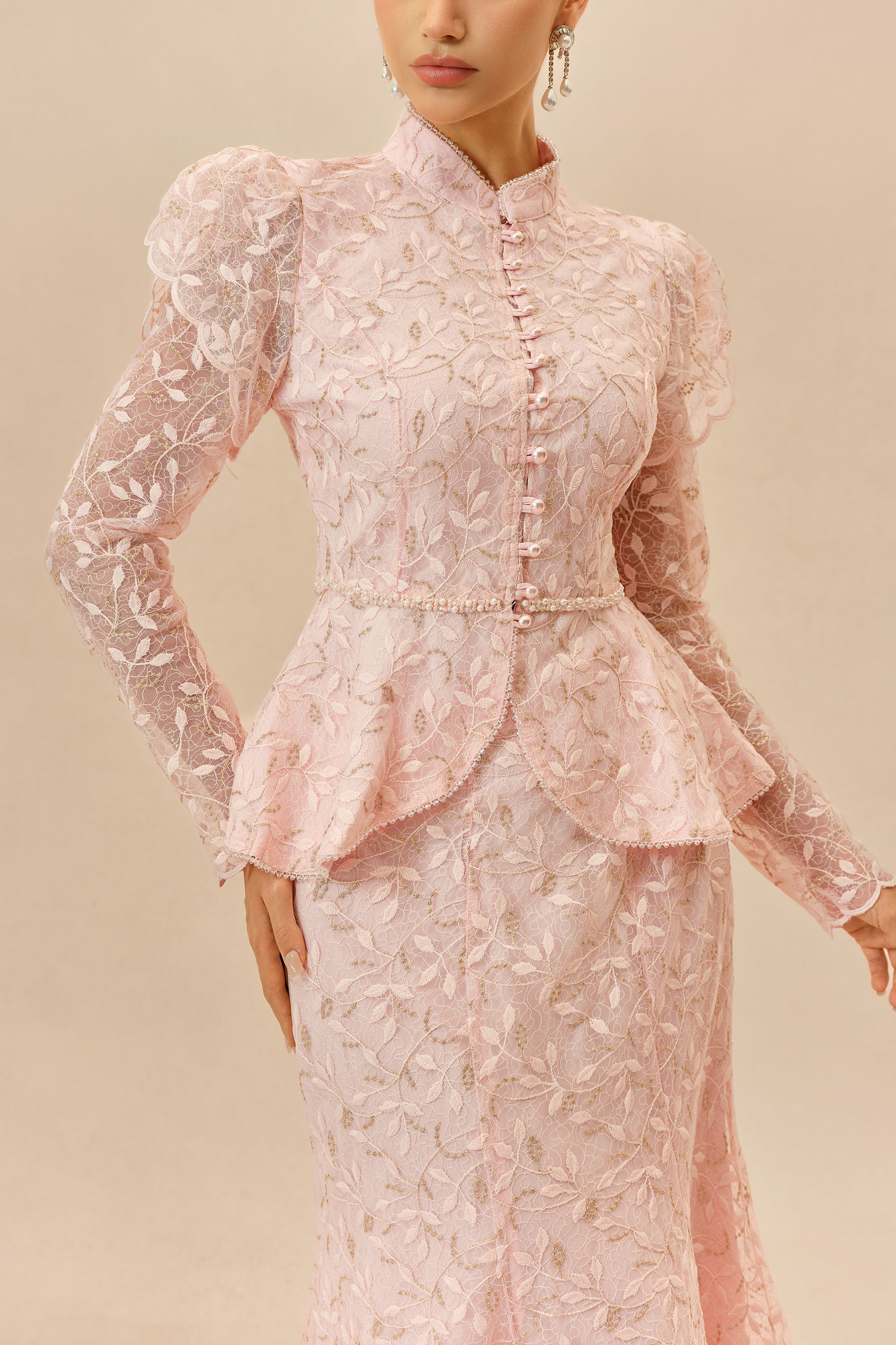 Lace Ruffle Top and Mermaid Maxi Skirt Set - view 3