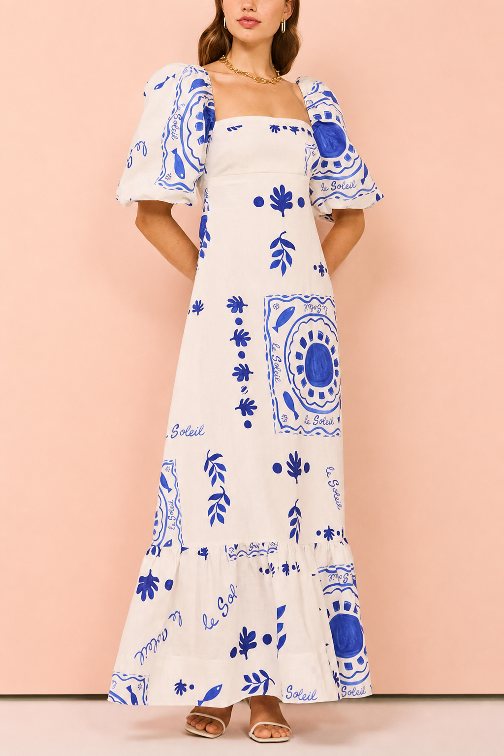 Square Neck Linen Blend Maxi Dress - view 2