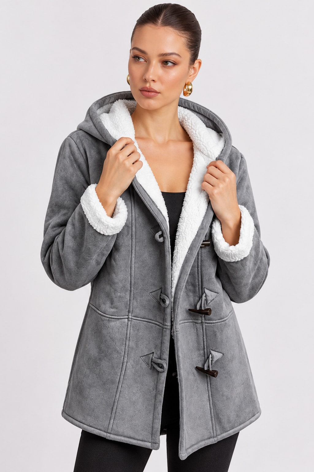 Fleece Winter Coat Hooded Toggle Closure - 3
