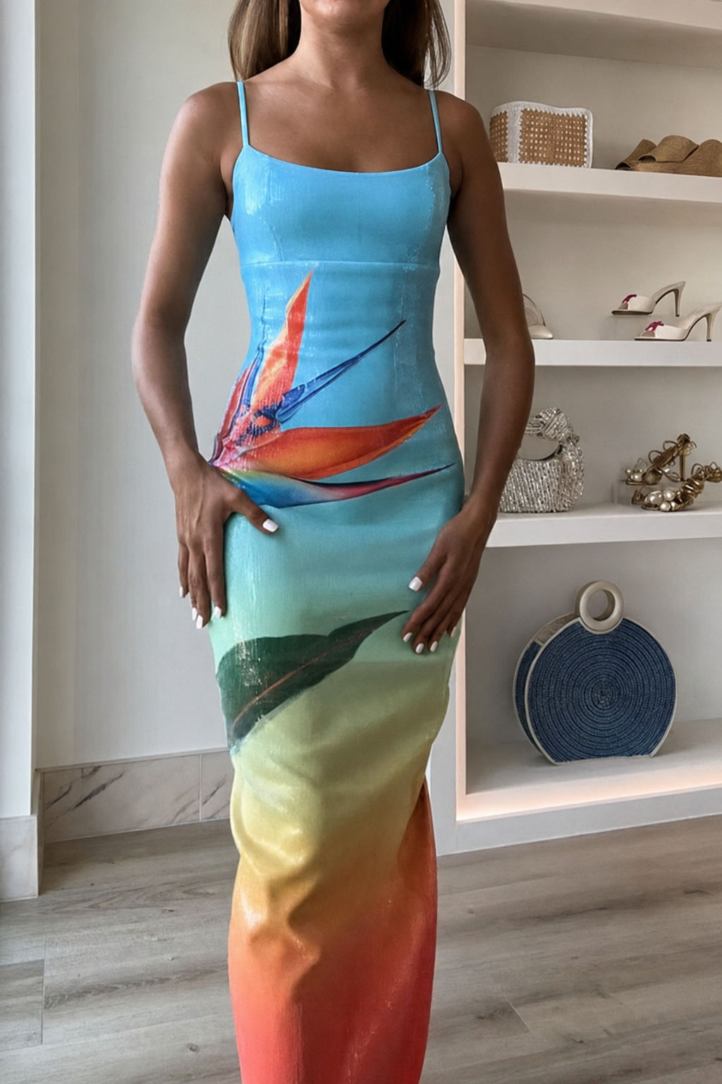 Blue Sequin Maxi Dress with Back Slit - view 3
