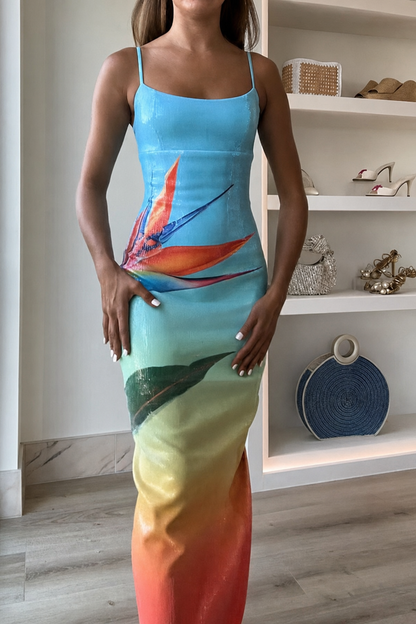 Blue Sequin Maxi Dress with Back Slit - view 3
