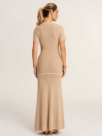 Khaki Crochet Knit Mermaid Maxi Dress - view 4