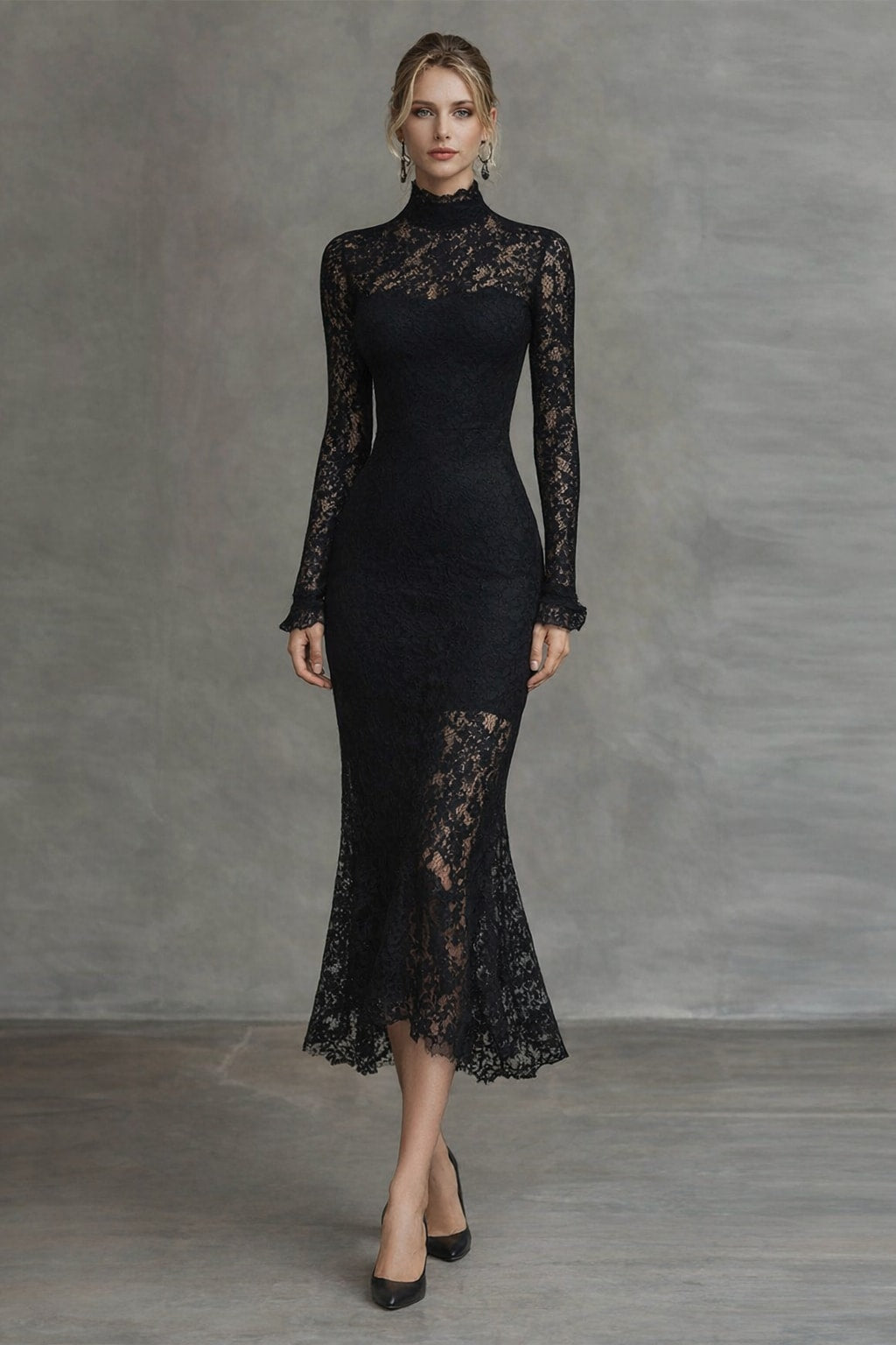 Polyester Sheath Dress With Slim Fit And Long Sleeves - 2