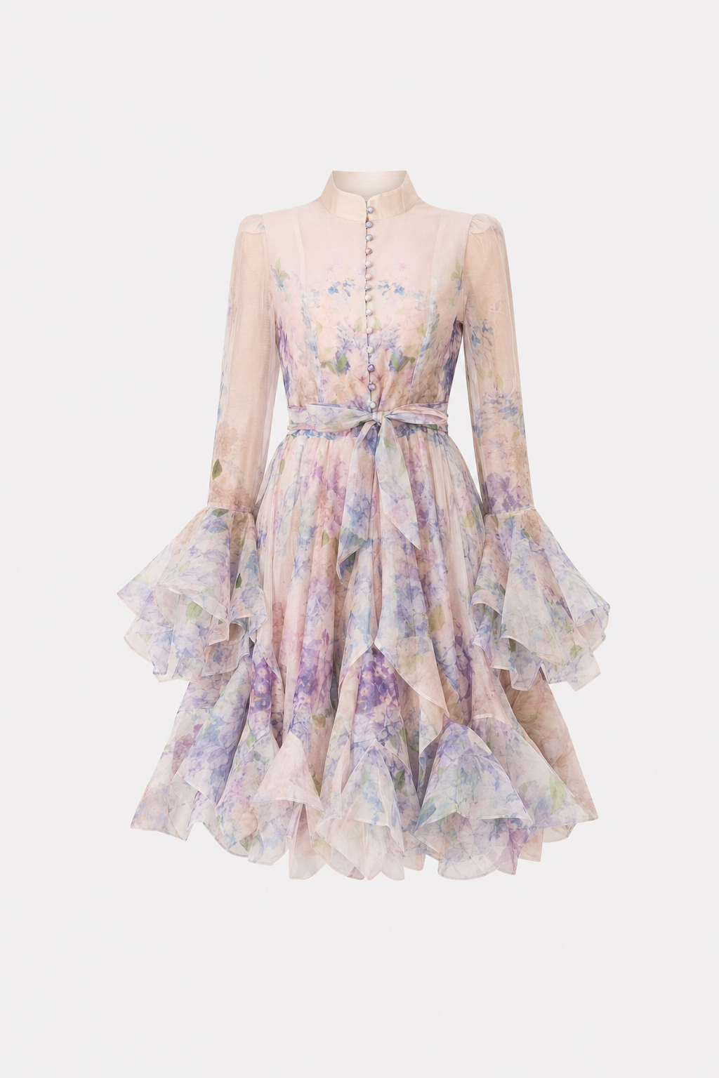 Floral Flared Mini Dress with Detachable Belt - view 6