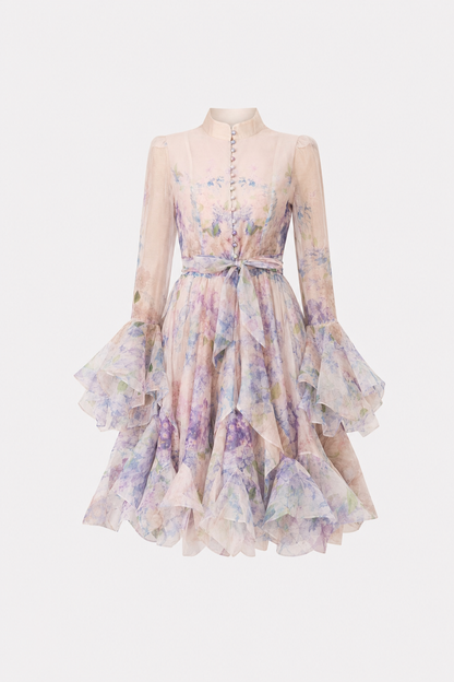 Floral Flared Mini Dress with Detachable Belt - view 6