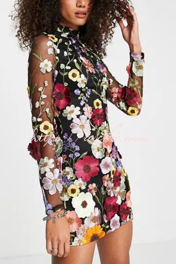 Floral Applique Backless Mini Dress - view 2