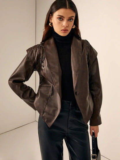 Relaxed Leather Biker Jacket - view 10