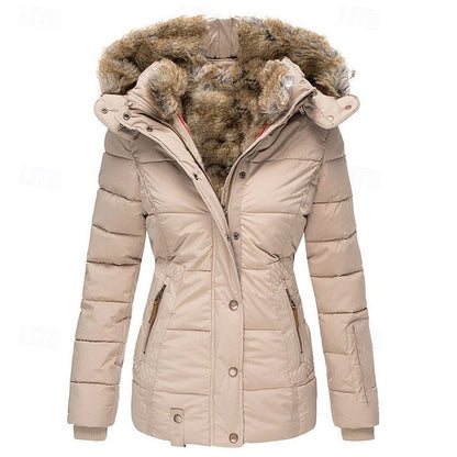 Padded Hooded Winter Jacket With Fur Trim - view 2