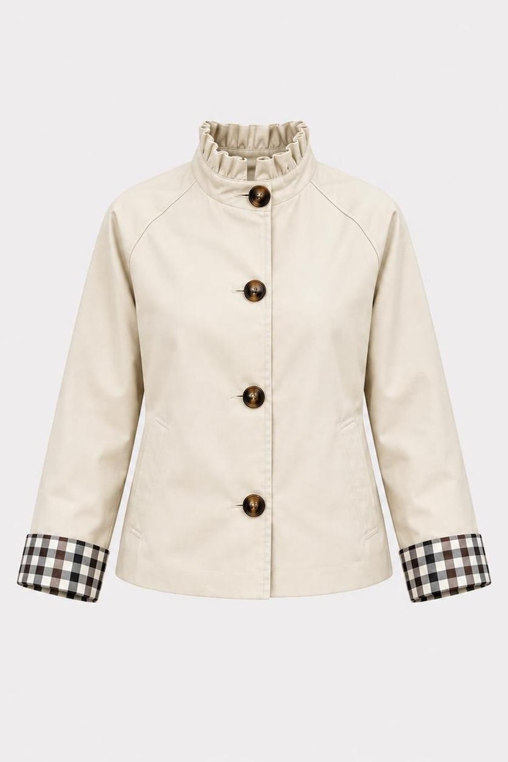 Polyester Short Trench Coat With Ruffle Collar - 1