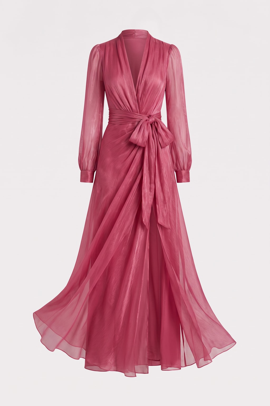 Chiffon Maxi Dress with V-Neck and Tie Waist - 1