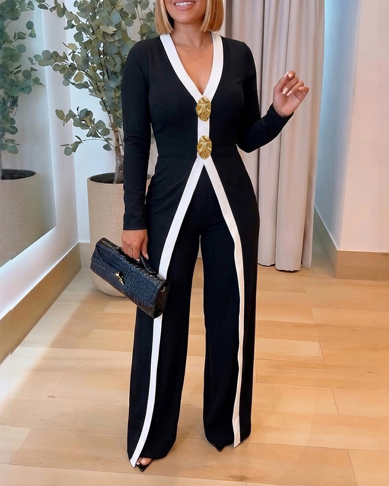 Faux Two-Piece Wide-Leg Jumpsuit, Contrast V - view 4