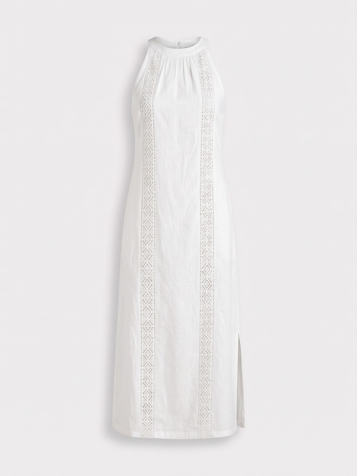 Linen-Blend Midi Dress With Mao Collar - 1