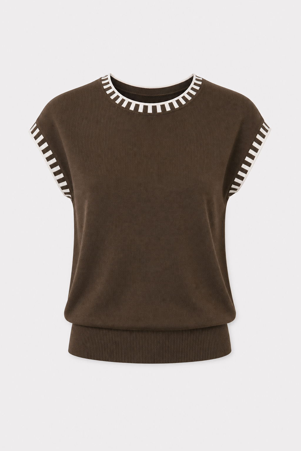 Contrast Trim Cap Sleeve Knit Top - view 13