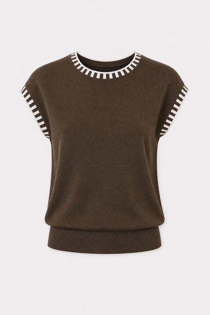 Contrast Trim Cap Sleeve Knit Top - view 13