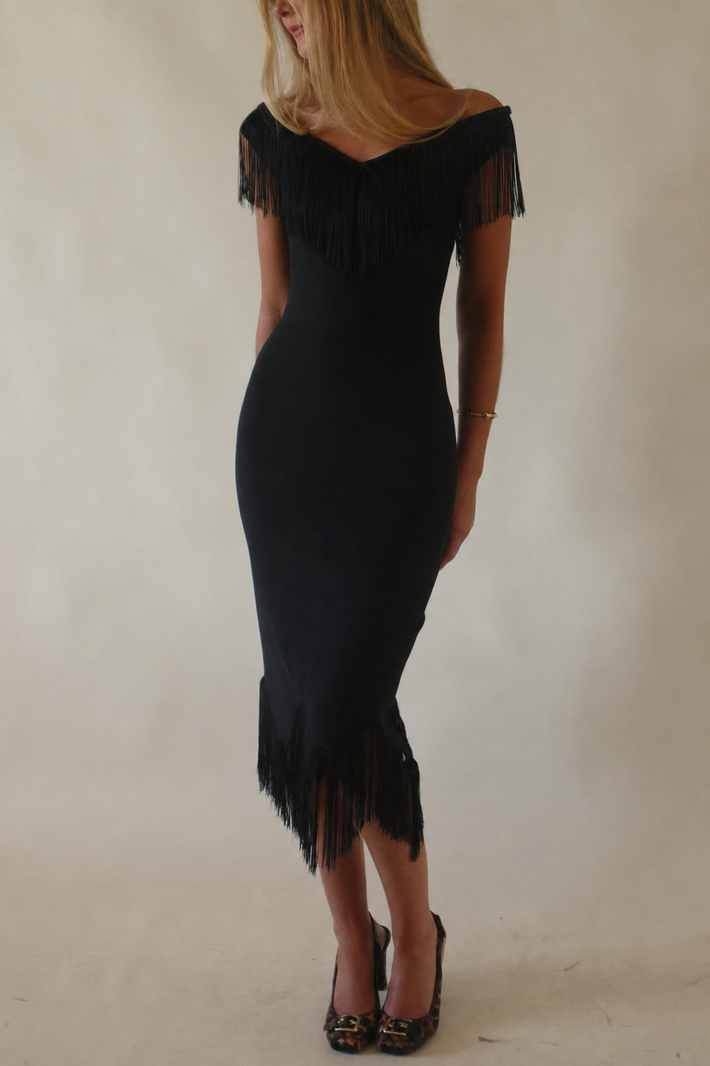 V-Neck Off-Shoulder Tassel Midi Dress - view 4
