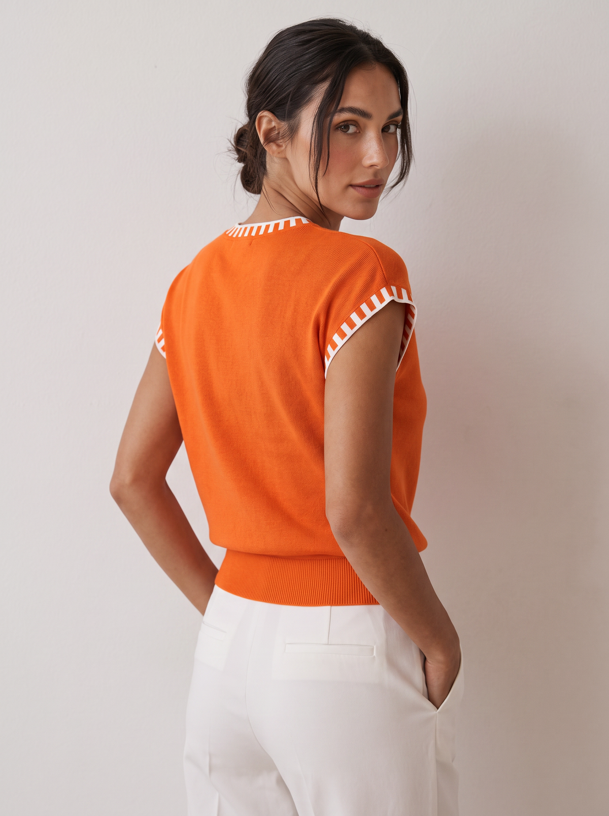 Contrast Trim Cap Sleeve Knit Top - view 3