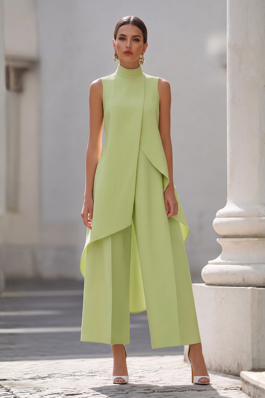 Sleeveless Wide-Leg Jumpsuit With Asymmetric High Neck - 6
